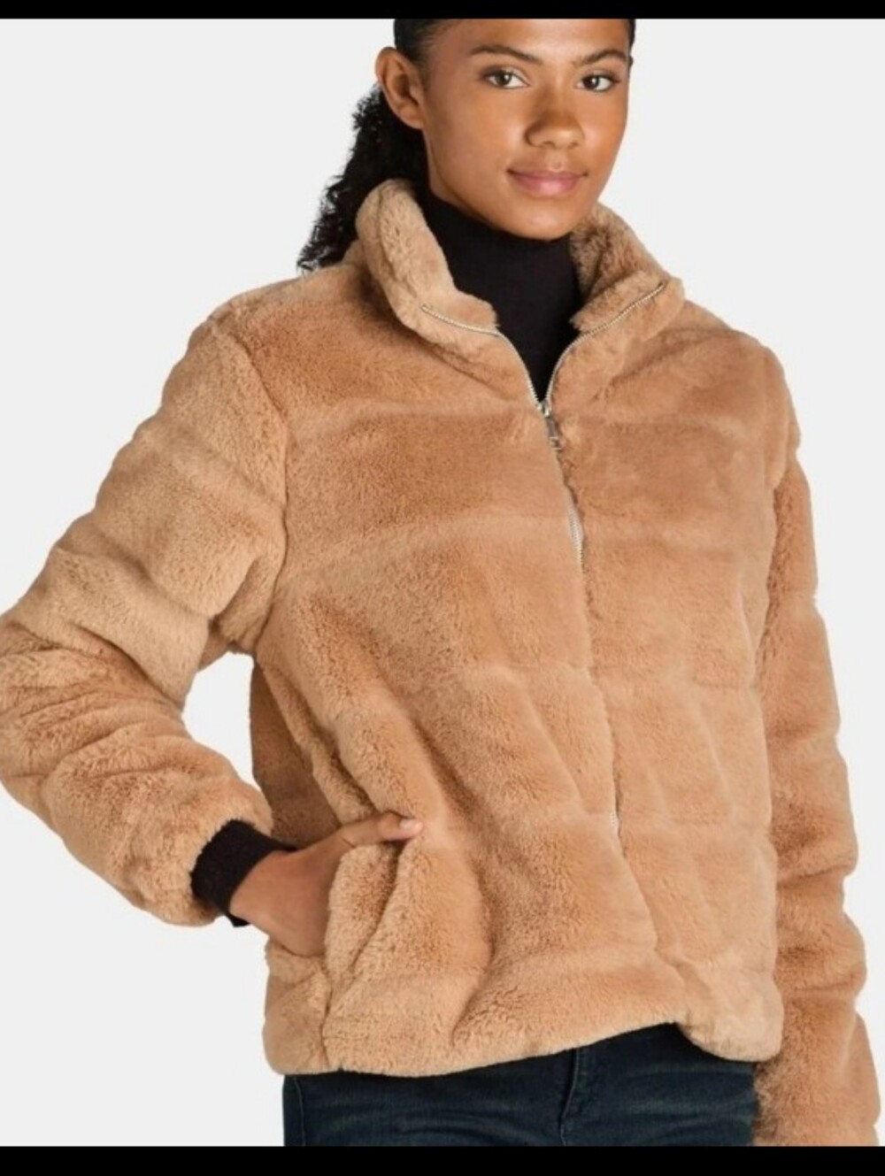 Time And Tru Faux Fur Zip Jacket Sz M